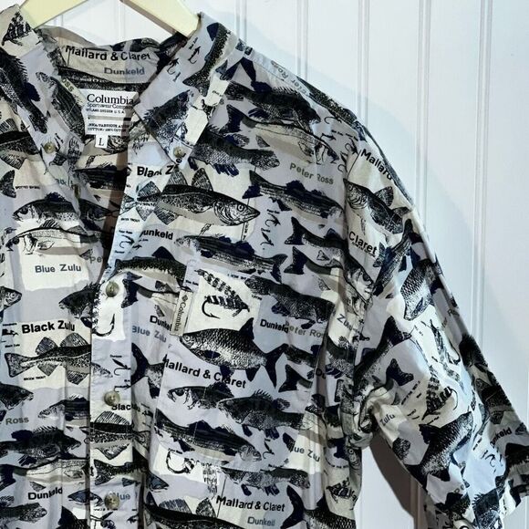 Columbia Oxford Shirt Men Large Multicolor Fish Print Short Sleeve Pocket Cotton - Picture 3 of 10